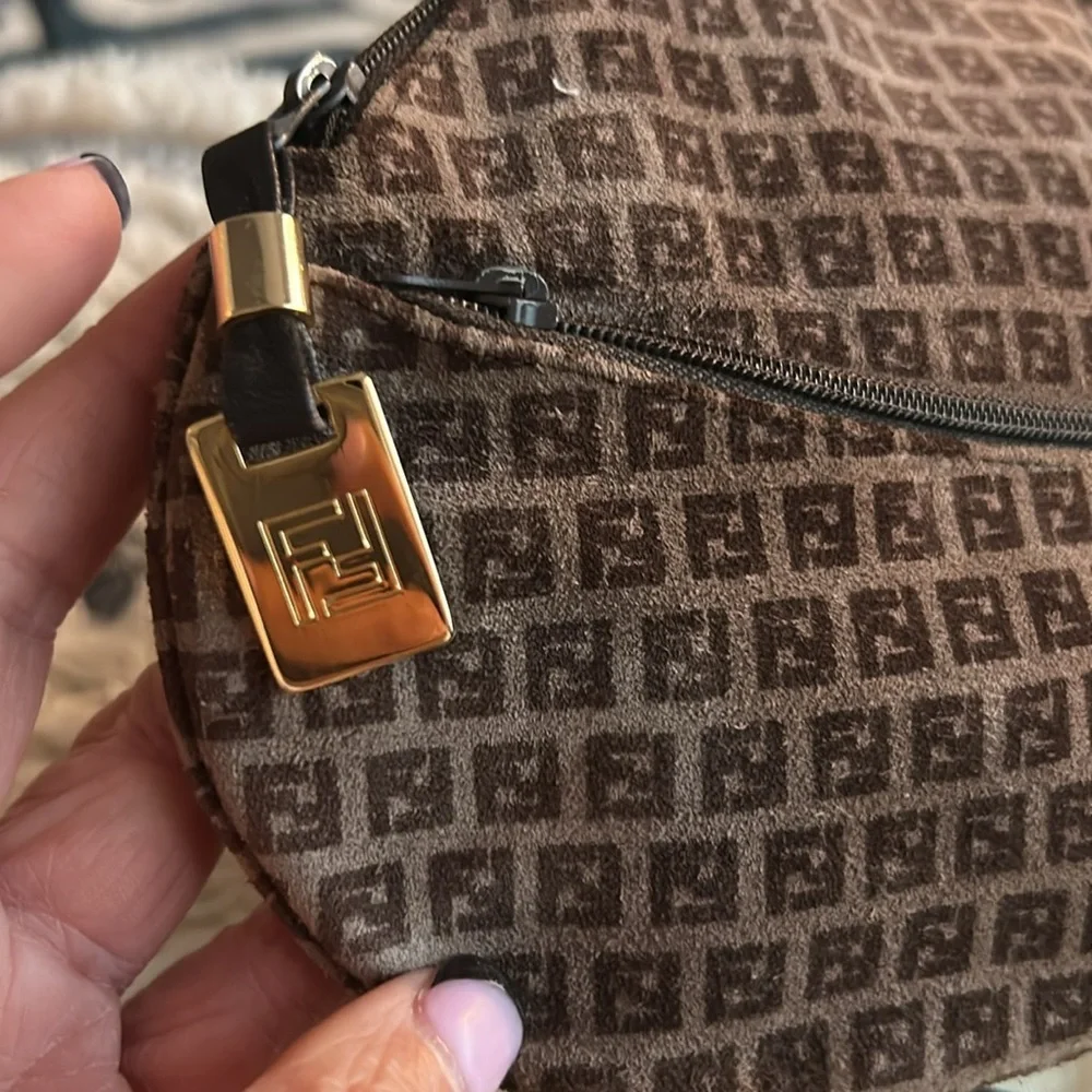 FENDI Vintage Zucchino FF Brown Suede Logo Monogram Clutch/Pouch - Picture 2 of 8
